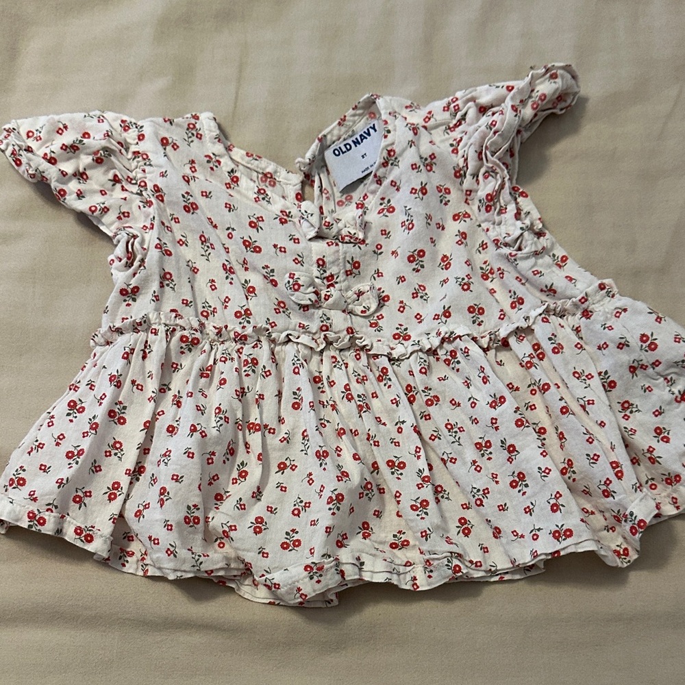 Old Navy Kids Floral Blouse - Cream and Red
